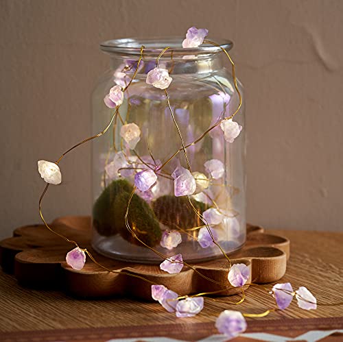 MIYA LIFE Natural Amethyst Raw Stones USB/Battery Powered 10FT 40 LEDs with Remote/Timer for Meditation Wedding Valentine's Day Present Bedroom Christmas Party Birthday Ornament