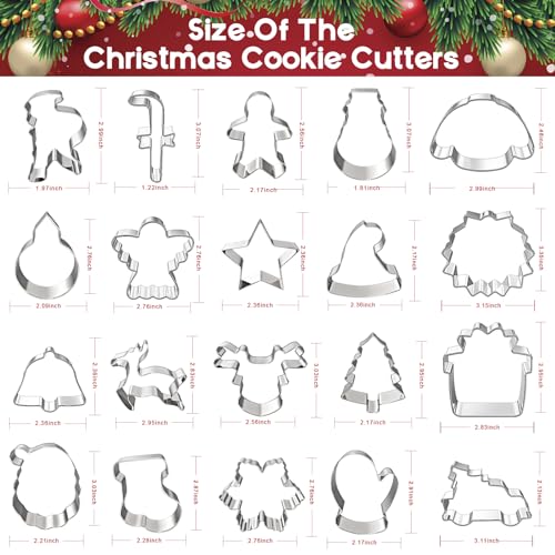 20 Pcs Christmas Cookie Cutters, Hibery Holiday Cookie Cutters Christmas, Reindeer, Snowflake, Christmas Tree, Gingerbread Man, Santa, Bell & More Cookie Cutters Christmas Shapes