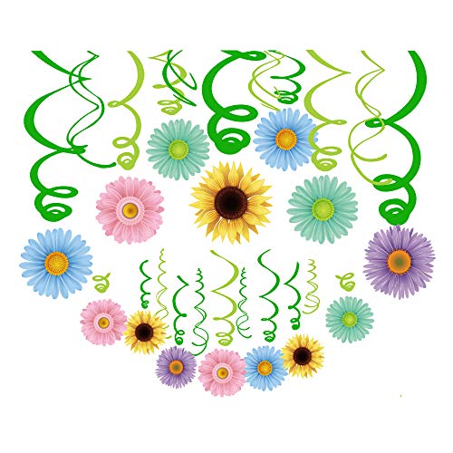 Wishlife 30Ct Autume Summer Spring Sun Flowers Hanging Swirl Decorations,Themed Birthday Party,Party Supplies,Ceiling Decorations for Girls,Boys,Kids, Bedroom,Classroom,Baby Shower