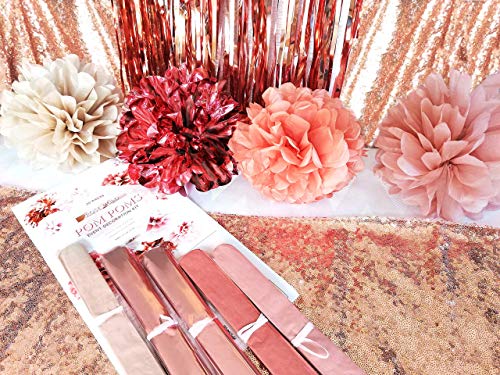 20 PCS Rose Gold Party Decorations - Metallic Foil and Tissue Paper Pom Poms - Birthday Party Decoration - Baby Shower - Bridal Shower - Bachelorette - Garden Party - 14", 10", 8", 6"