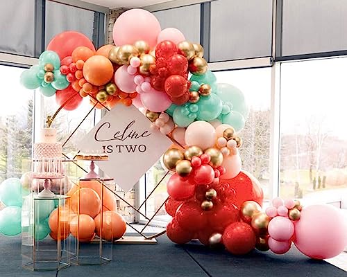 Pinbra Pastel Balloons Garland Kit Coral Balloons Teal Blue Balloons Champagne and Baby Pink Matte Balloons Gold Metallic Balloons for Baby Shower Rainbow Birthday Weeding Anniversary Decorations