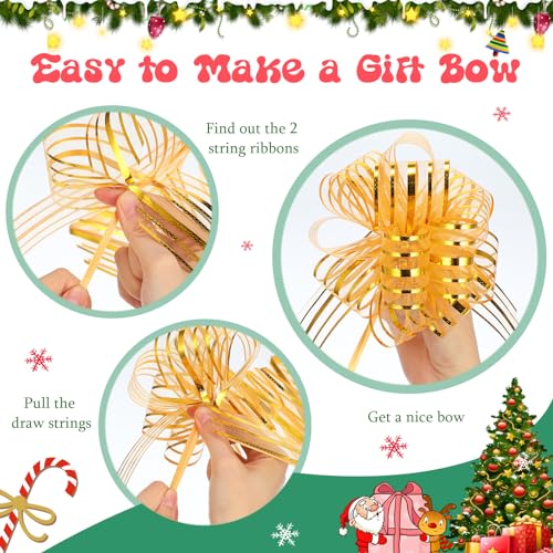 12 Pieces Pull Bow Large Organza Gift Wrapping Pull Bows with Ribbon for Christmas Presents Wedding Gift Wrapping Baskets (Gold,6 inch)