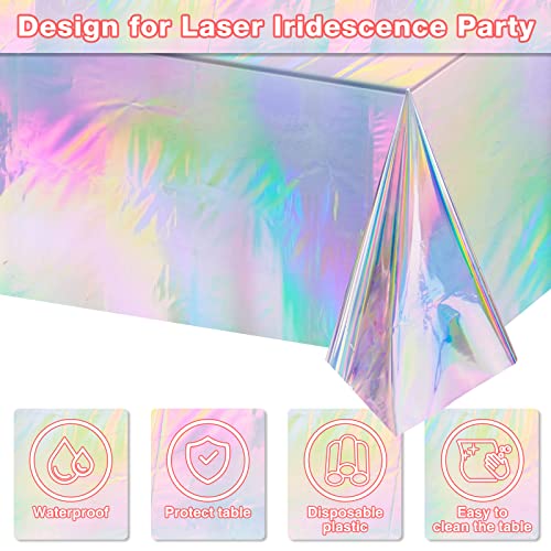 4 Pack Iridescence Plastic Tablecloths Shiny Disposable Laser Rectangle Table Covers Holographic Foil Tablecloth Iridescent Party Decoration Birthday Bridal Wedding Christmas 54" x 108"(Laser)