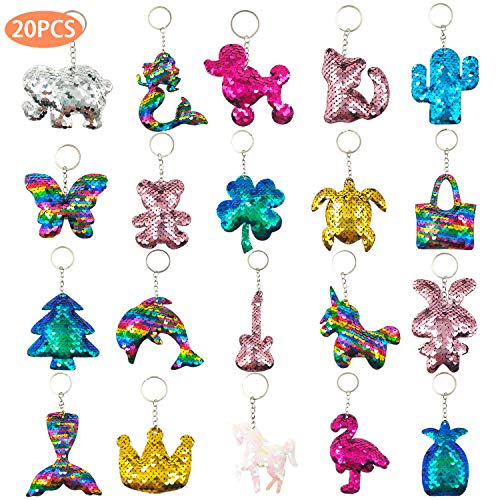 GuassLee 20pcs Flip Sequin Keychain Party Favors for Kids Girls Backpack Unicorn Mermaid Keychains for Kids Birthday Goody Bag Fillers Easter Halloween Party Favors Basket Stuffers Gifts