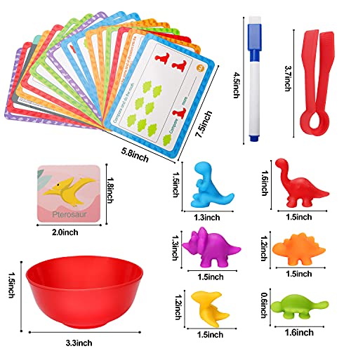 Counting Dinosaurs Toys Matching Games for Kids with Sorting Bowls Toddler Learning Activities Manipulatives Preschool Must Have Counters Montessori Fine Motor Skills Toys Age 2 3 4 5 Years (102 PCS)
