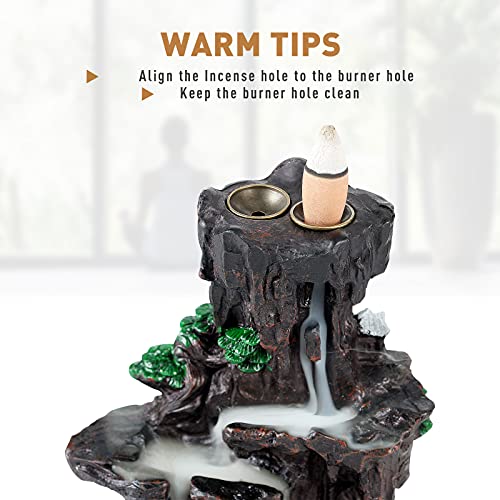 Ronlap Dual Sided Incense Burner, Resin River Tower Backflow Incense Holder, Cool Aromatherapy Incense Fountain Smoke Mountain Waterfall with 120 Upgraded Incense Cones+30 Incense Sticks