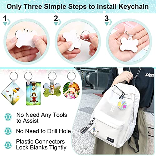 120Pcs Sublimation Keychain Blanks Bulk, DIY MDF 4 Shape Sublimation Blank Keychain with Keyrings, unisex-adult Double-Sided Printed Heat Transfer Keychain, White