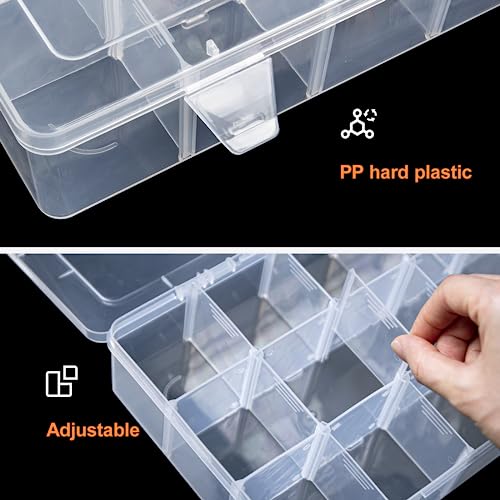Gospire 2PCS 15 Large Grids Clear Plastic Jewelry Box Organizer Storage Container with Removable Dividers