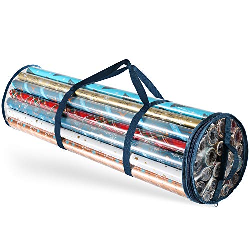Hearth & Harbor Wrapping Paper Storage Container - Christmas Storage Bag with Interior Pockets - Gift Wrapping Organizer Storage Fits Up to 36 Rolls of 40" - Tear Proof Wrapping Paper Organizer