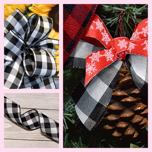 Morex Ribbon 7398.60/50-613 Cambridge 2.5" X 50 YD Wired Ribbon, Black and White, Buffalo Check Plaid Ribbon for Gift Wrapping, Christmas Decorations Indoor Home Decor, Craft Supplies & Materials