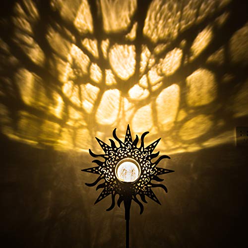 HOMEIMPRO Large Sun Solar Lights Garden Outdoor,Crackle Glass Stake Lights,Waterproof LED Lights for Garden,Lawn,Patio Decor, Christmas Gift