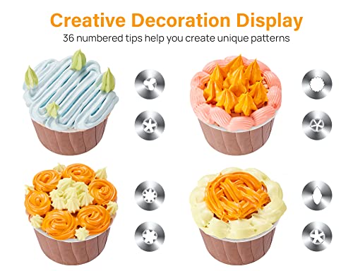 Kootek 42pcs Piping Bags and Tips Set, Cake Decorating Supplies Kits for Baking with 36 Numbered Frosting Icing Tips, 2 Reusable Pastry Bags, Easy Carry Storage Box and Other Baking Tools