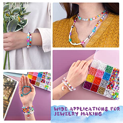 2989pcs 4mm Seed Beads for Bracelets Making, Colorful Candy Beads Kids Cute Polymer Letter Spacer Smiley Face Beads Hair Beads for Kids Crafts Pearl Rainbow Bead Girls Jewelry DIY Making Beading Kit