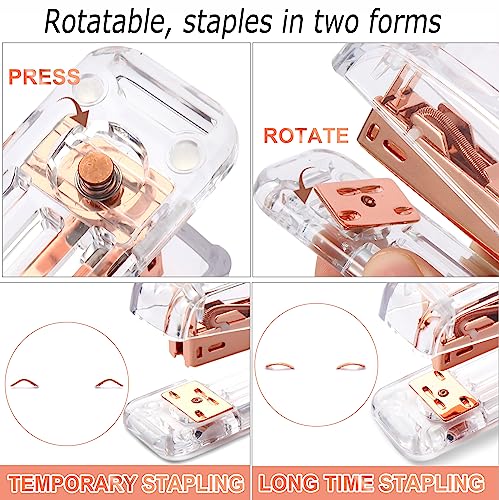 Famassi Rose Gold Desk Accessories，Office Supplies Set Acrylic Stapler Set Staple Remover, Tape Holder, 2 Ballpoint Pen, Scissor, Binder/Paper Clips and 1000pcs Staples.