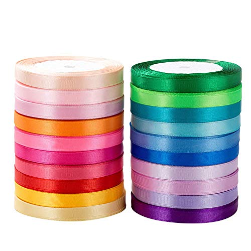 500 Yard Fabric Ribbon Satin Ribbon Rolls Silk Satin Roll, 25 Yard/Rolls, 20 Rolls, Satin Ribbon for Gift Package Wrapping Ribbon Bow Making Crafts Sewing Party Wedding, 2/5 Inch Wide