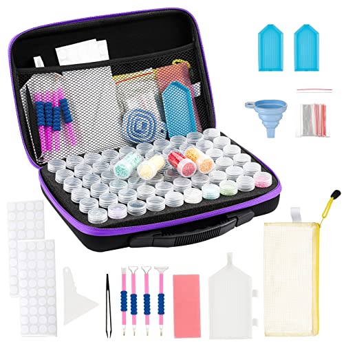 Douorgan Diamond Painting Storage Containers 60 Slots Diamond Painting Accessories and Tools Portable Diamond Painting Organizer Shockproof Diamond Art Storage Case Jewelry Beads Storage Box