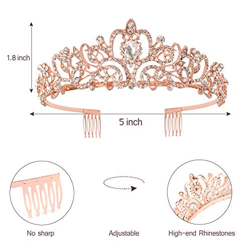 Rose Gold Birthday Tiara Crown for Women, Happy Birthday Flower Crown Sash, Birthday Decorations Party Favors Supplies Birthday Cake Toppers Birthday Gifts for Women Halloween Cosplay