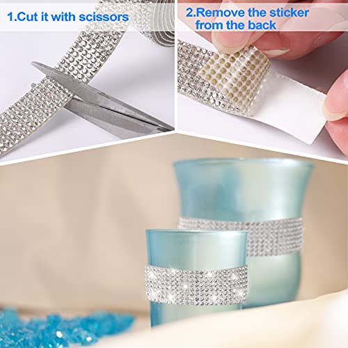 Berenlu Self Adhesive Crystal Rhinestone Diamond Ribbon，Rhinestone Decorative Sticker with 2mm Rhinestones, Diamond Crystal Sticker for Car Decoration or DIY Crafts (Silver, 0.51 Inch x 3Yards)