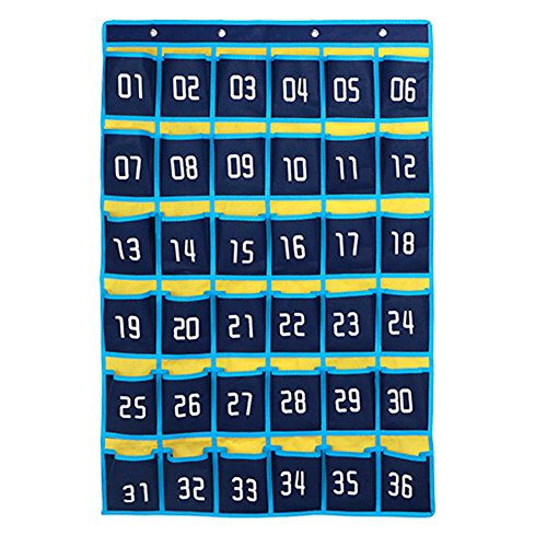 Loghot Numbered Classroom Sundries Closet Pocket Chart for Cell Phones Holder Wall Door Hanging Organizer (36 Pockets Blue)