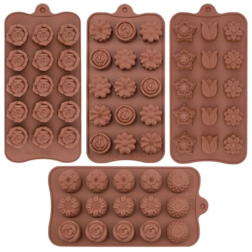 JOERSH Silicone Chocolate Molds for Fat Bombs Snacks & Truffles, 4PCS Flower Shape Silicone Molds Caramel Hard Candy Mold (11 Different Flowers)