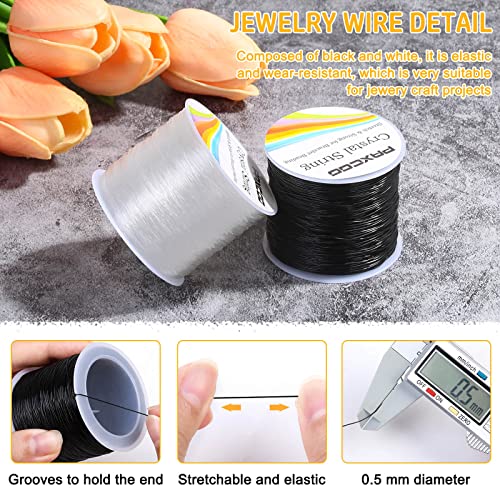 Bracelet String, Paxcoo 2 Rolls Elastic Stretchy Bead String Cord for Clay Beads Kandi Pony Beads Bracelets Jewelry Making (0.5MM, Crystal & Black)