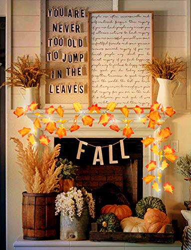 Fall Decor [2 Pack] Lighted Fall Garland, Total 16.4ft 40 LED Thanksgiving Decor Halloween String Lights, Friendsgiving Gift Thanksgiving Decorations for Home Holiday Autumn Garland Indoor