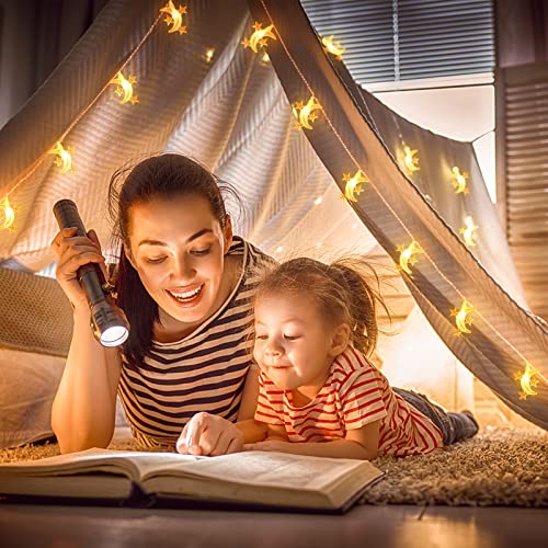 AceList 20ft 40LED Moon & Star Fairy Lights - Warm White String Lights, Battery & USB Powered, 2 Modes, for Kids' Rooms, Gardens, Camping, Balcony, Holidays, Parties, Weddings, Gifts, Home Decor