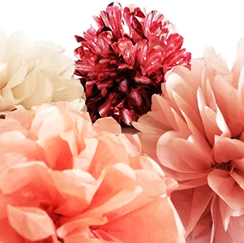 20 PCS Rose Gold Party Decorations - Metallic Foil and Tissue Paper Pom Poms - Birthday Party Decoration - Baby Shower - Bridal Shower - Bachelorette - Garden Party - 14", 10", 8", 6"