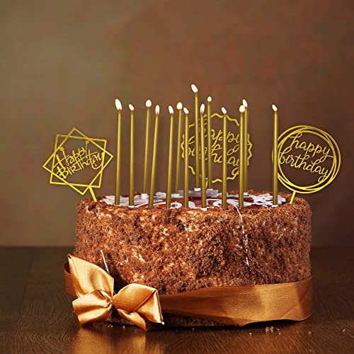 Comluge 24Pcs Rose Gold Extra Tall Long Thin Happy Birthday Candles for Cake 3Pcs Glitter Shiny Happy Birthday Cake Toppers Metallic Looking Cupcake Candles Topper (Small, Rose Gold)