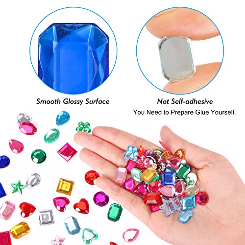 YIQIHAI 360pcs Craft Gems Jewels Acrylic Flatback Rhinestones Gemstone for Halloween Pirate Party Table Decorations, 10-15mm，9 Shapes with Tweezers and Storage Box