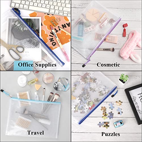 EOOUT 24pcs Mesh Zipper Pouch Zipper Bags, Puzzle Bag for Organizing Storage, Letter Size, A4 Size, Zipper File Bags for Office Supplies