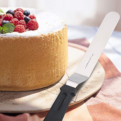 PUCKWAY Angled Icing Spatula, Stainless Steel Offset Spatula, Cake Spatula Set of 2 Black 6, 8 inch Blade