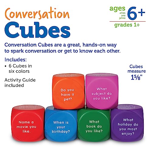 Learning Resources Conversation Cubes - 6 Pieces, Ages 6+ Foam Cubes for Social Emotional Learning, School Counselor Supplies, Speech Therapy Toys, Ice Breaker Cubes