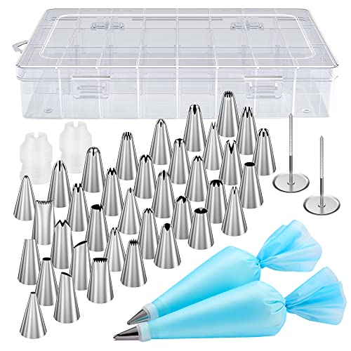 Kootek 42pcs Piping Bags and Tips Set, Cake Decorating Supplies Kits for Baking with 36 Numbered Frosting Icing Tips, 2 Reusable Pastry Bags, Easy Carry Storage Box and Other Baking Tools