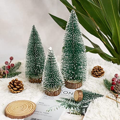 Dream Loom Mini Christmas Tree, 5pcs Artificial Small Tiny Pine Tree with Wooden Bases, Bottle Brush Trees for Xmas Holiday Room Tabletop Decor (Green)