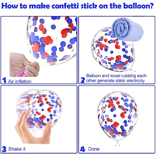Kelfara Red White and Blue Balloons 60Pcs 12inch Latex Balloon with Confetti Balloon for Independence Day Veterans Memorial Patriotic 4th of July Anniversary Birthday Party Decoration