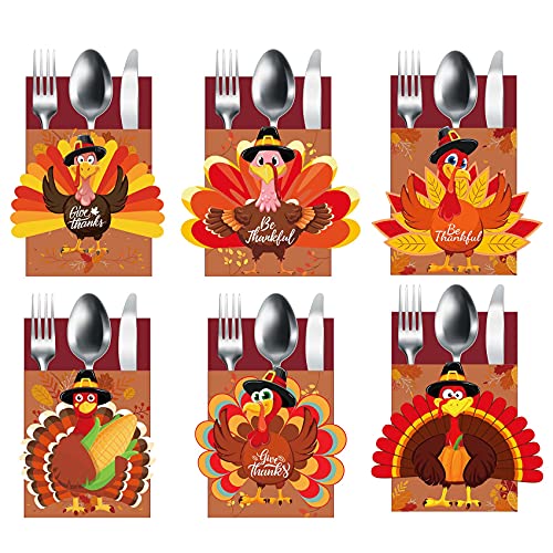 Thanksgiving Cutlery Holder Set 24PCS Thanksgiving Table Decor Set Thanksgiving Table Setting Decorations Thanksgiving Turkey Utensil Décor for Thanksgiving Autumn Fall Harvest Party Table Decoration