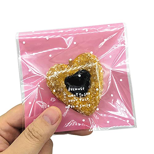 Artboil 100pcs Lovely Small Self Adhesive Treat Bag Cellophane Bag Cookie Bag, Homemade, Party, Wedding Favor Bag, for Bakery, Biscuit, Candy - Pink (3.94" x 3.94")