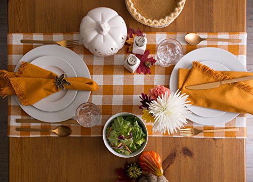 DII Heavyweight Fringed Check Tabletop Collection, Table Runner, 14x72, Pumpkin Spice