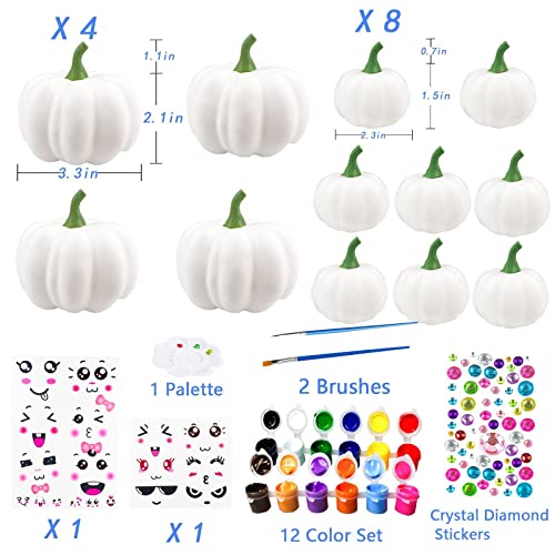 Pumpkin Decorations Halloween Crafts Pumpkin 12 Halloween White Artificial Pumpkin Decorating Kit with Sticker Kids DIY Arts and Crafts for Halloween Party Thanksgiving Home Fall Decor Pumpkin Decor