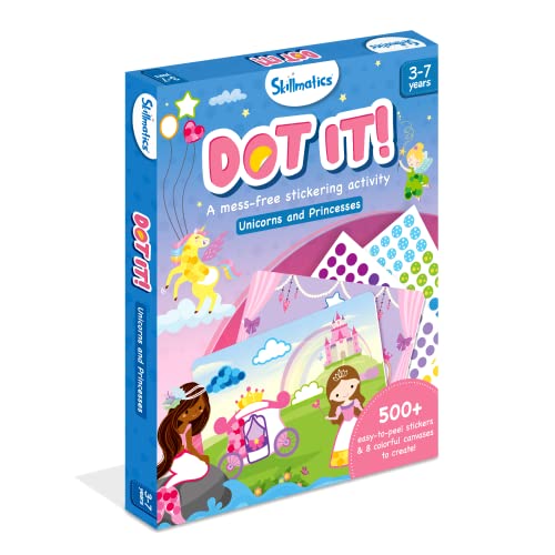 Skillmatics Art Activity - Dot It Unicorns & Princesses, No Mess Sticker Art for Kids, Craft Kits, DIY Activity, Gifts for Boys & Girls Ages 3, 4, 5, 6, 7, Travel Toys for Toddlers