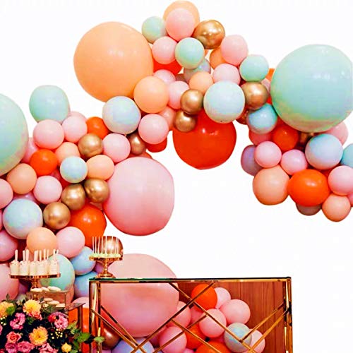 Pinbra Pastel Balloons Garland Kit Coral Balloons Teal Blue Balloons Champagne and Baby Pink Matte Balloons Gold Metallic Balloons for Baby Shower Rainbow Birthday Weeding Anniversary Decorations
