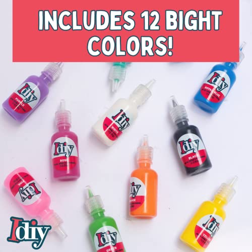 DIY Fabric Paints, Set of 12 Colors, (1oz bottles) Ultra Bright 3D Fabric Paint, Non-Toxic Water-Based and Permanent - Great Craft, Gift, Project - Decorate on Any Surface!