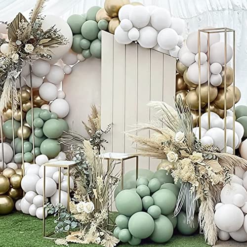 RUBFAC 65Pcs 12Inches Sage Green Gold Confetti Balloons Kit, Green White Metallic Gold Party Balloons with Ribbons for Birthday, Wedding, Baby Shower, Graduation, Eucalyptus Party Decorations