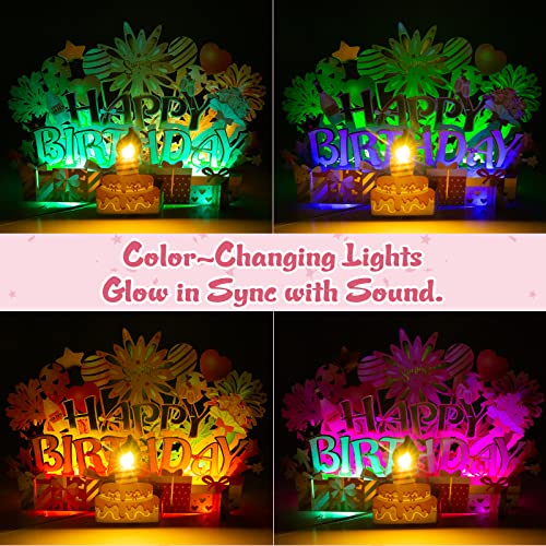 INPHER Musical Birthday Card 3D Pop Up with Light Blow Out LED Candle and Plays Happy Birthday Music Surprise Greeting Cards Gifts for Women Rose Gold