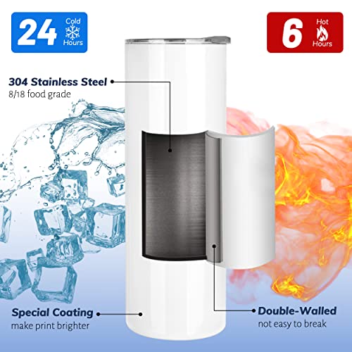 Joyclub 8 Pack Sublimation Tumblers Blank 20 oz Straight Skinny Bulk for Heat transfer, Double Wall Insulated Tumbler with Lids, Straw, Rubber Bottoms, Individually Gift Boxed and Shrink Wrap Films