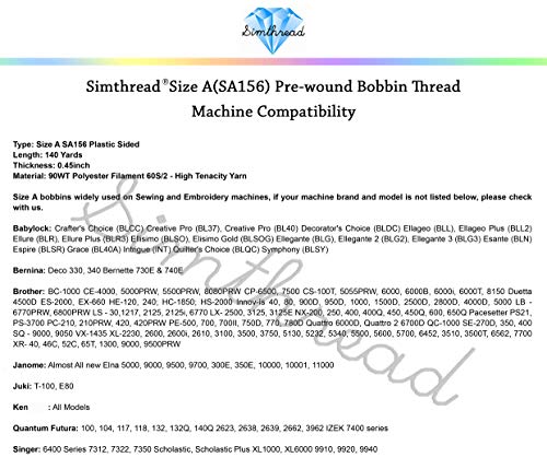 Simthread 25pcs 90WT White Prewound Bobbin Thread Size A Class 15 (SA156) with Clear Storage Plastic Case Box 60S/2 for Brother Embroidery Thread Sewing Thread Machine DIY