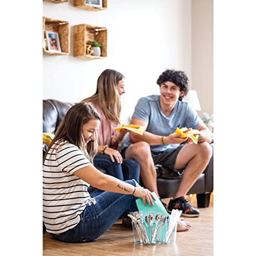 mDesign Plastic Cutlery Storage Organizer Caddy Bin Tote with Handle - Kitchen Cabinet Divided Pantry Basket for Forks, Knives, Spoons, Napkins, Indoor/Outdoor Use, Lumiere Collection, Clear