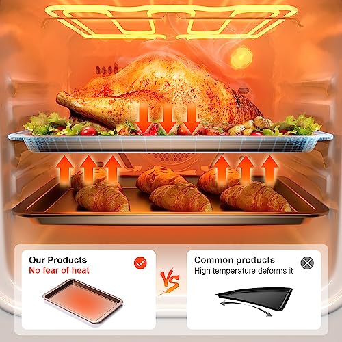 HONGBAKE Baking Sheet Pan Set, Cookie Sheet for Oven, Nonstick Bakeware Sets with Wider Grips, 3 Pack Half/Jelly Roll/Quarter Baking Tray, Premium, Dishwasher Safe-Pink