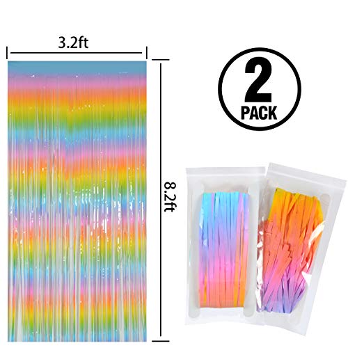 Melsan 2 Pack 3.2 ft x 8.2 ft Tinsel Foil Fringe Curtains Backdrop, Metallic Foil Curtains for Party Photo Booth Props Decoration (Rainbow)